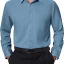 DEMEANOR Stain Shield Dress Shirts for Men Slim Fit Button Down Dress Shirts Long Sleeve Shirt Formal Business Stretch (Medium, Dusty Blue)