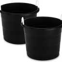 HOMZ 2-Pack Utility Tub, Large Plastic Storage Bucket with Rope Handles, 17 Gallon, Black - Portable Indoor and Outdoor Buckets for Kitchen, Laundry, Garden, Bathroom, and Garage Organization