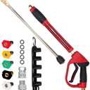 Hourleey Pressure Washer Gun, Red High Power Washer Gun with Replacement Wand Extension, 5 Nozzle Tips, M22 Fittings, 40 Inch, 5000 PSI