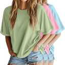 Riyiper Pack of 3 Women's Oversized T Shirt Cotton Half Sleeve Summer Tees Casual Loose Fit Crew Neck Basic Tops (Baby Blue, Peach Pink, Black)