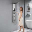 ROVATE LED Shower Panel Tower System with Shelf, Brushed Rainfall Waterfall Shower Tower with 6 Angle Adjustable Body Jets, Self-Cleaning Handheld, Powerful Shower Column Stainless Steel