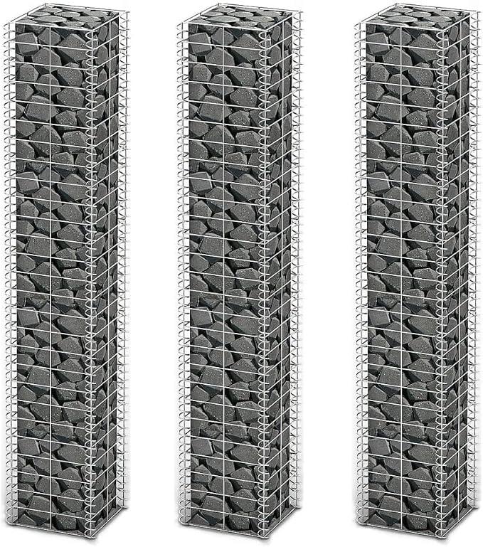 vidaXL Gabion Basket 3 Pcs, Gabion Wall for Plants Stone, Gabion Basket Post for Outdoor Garden Patio, Rock-stone Wall, Galvanized Wire