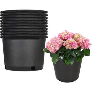 findmall Short 2 Gallon Premium Nursery Plastic Planter Flower Herb Vegetable Garden Grow Pots with Drainage Holes for Outdoor and Indoor Use, Black, 10 Pack, Short 2 Gallon-10 PCS