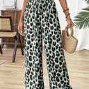 Women's Leopard Print Pants Cheetah Wide Leg Drawstring Casual Lightweight Pants for Beach Office Wear