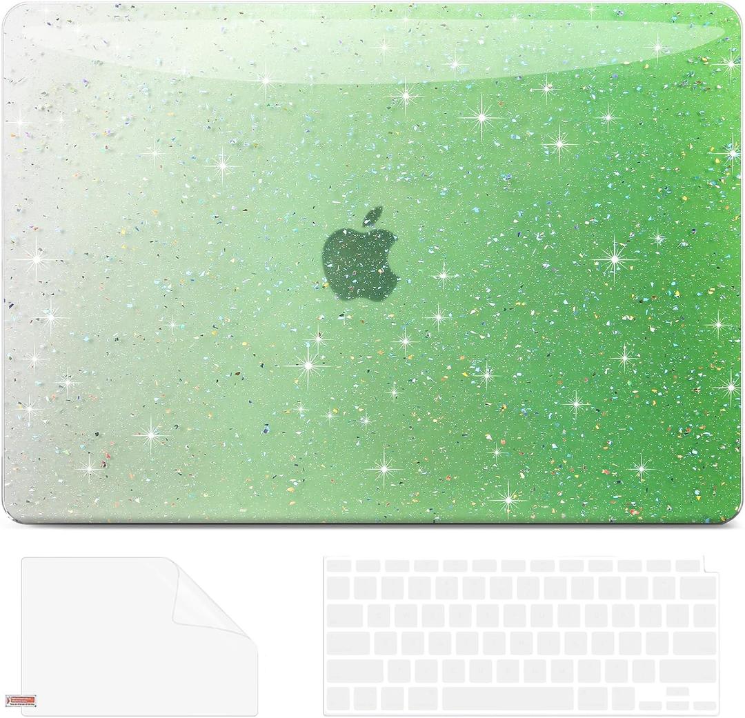 AKIT Compatible with MacBook Air 13 inch Case Sparkly M5 2026 2025-2022 M4 M3 M2 A3240 A3113 A2681, [Anti-Cracking] Hard Shell Laptop Case Cover for MacBook Air 13.6 inch, Gradient Green