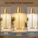 Gold Cordless Rechargeable Table Lamp, 2 Pack Portable Desk Lamp with 5000mAh Battery, Touch Control Stepless Dimming, Wireless Night Light for Dining, Outdoor Camping, Coffee Shop, Waterproof Design