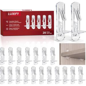 20 PCS Locking Shelf Pegs 5mm*3/4" Plastic Clear Shelf Pins & Pegs for Kitchen Cabinets, Bookcases, Wardrobe Transparent Plastic Shelf Support Pins, Compatible with All Standard 5mm Holes