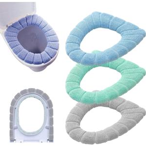 Bathroom Soft Thicker Warmer Stretchable Washable Cloth Toilet Seat Cover Pads 3PCS