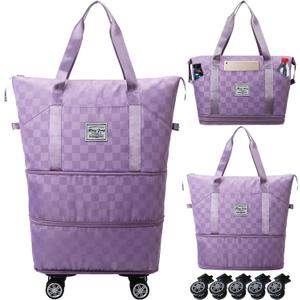 Expandable Foldable Duffel Bag Suitcases,Detachable Rolling Wheels,Rolling Duffle Bag with Wheels,Suitcase with Wheel,Carry on Luggage,Gift for Men Women Lightweight Suitcases (Purple)