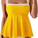 Tankini Swimsuit for Women Color Block Tummy Control Two Piece Bathing Suit Slimming Swim Top with Bottom (XX-Large, White and Yellow)