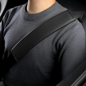 2PS seat Belt Cover pad,Faux Leather Seatbelt Covers Strap Shoulder Cushion for Driver Accessories,Backpack, Shoulder Bag (Black)