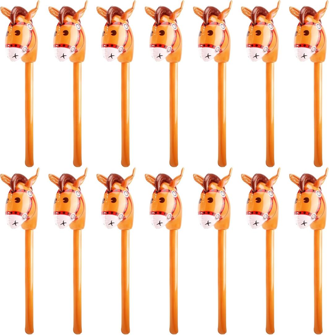 14 Pack 40 Inch Inflatable Stick Horse Blow up Cowboy Cowgirl Pony Horse head Stick Balloon for Birthday Christmas Baby Shower Cowboy Theme Party Favors (Color Set 2)