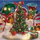 Funnytree 10x8FT Cartoon Christmas Village Photography Backdrop Winter Cabin Snow Pine Tree Background Xmas Fairy Tale Animated Kid Ice Party Photo Booth Banner Supplies Durable Soft Fabric