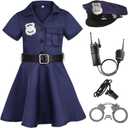 Girls Police Officer Costume Cop Outfit for Girls Cop Halloween Dress Up (9-10 Years, Blue)