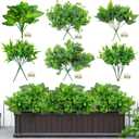 Fake Outdoor Plants, Faux Leaves Artificial Greenery Outdoor Artificial Plants uv Resistant 12 Bunches Fake Plant for Front Porch Outdoors Patio Hanging planters Garden Window Box Decor