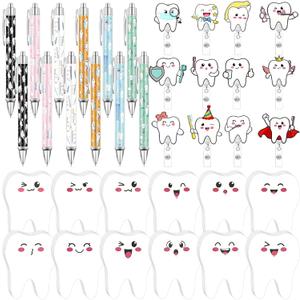 36 Pcs Dental Hygienist Appreciation Gift Nurse Week Teeth Gifts Bulk Include Ballpoint Pens ID Badge Holder Sticky Notes for Nurse Hygienist Office Coworker Doctor Graduation Accessories Favors