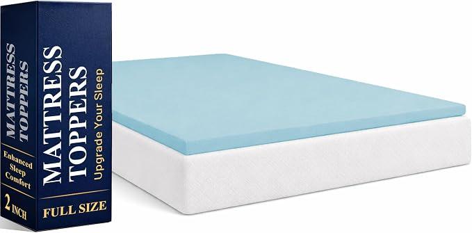 Greaton, 2-Inch Gel Memory Foam Mattress Topper, CertiPUR-US Certified for Superior Comfort and Support, Full, Blue