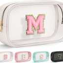 YOOLIFE Initial Make Up Bag Travel Toiletry Bag, Clear Makeup Bag Preppy Cosmetic Bag Clear Makeup Bags With Zipper Girlfriend Teacher 6 Year Old Girl Gifts Daughter Gifts Swim Gifts For Girls White M