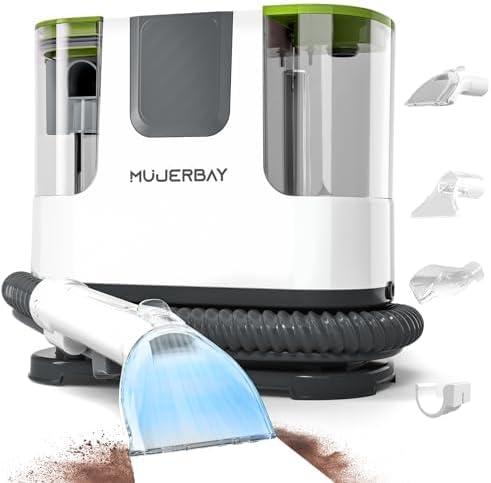 Upholstery Carpet Cleaner, MUJERBAY® 12Kpa Portable Spot and Stain Cleaner, Easy Move with Universal Wheels & Handle, 1.18-inch Deep Cleaning Machine for Couch, Stairs, Car and Pet Messes. Green