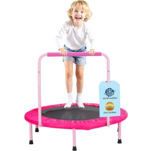 VEVOR 3FT Trampoline for Kids, 36" Trampolines Indoor/Outdoor Trampoline for Toddlers, Foldable Mini Baby Jump Toy with Foam Handle, Recreational Trampolines Birthday Gift for 3+ Years Kids (Pink)