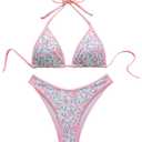 RoseSeek Women's 2 Piece Cute Bikini Sets Ditsy Floral Triangle Bikini Tops and Bottoms Swimsuits Vacation Beachwear Yellow Large (White, L)