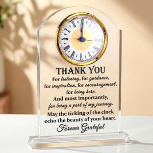 Wenqik Thank You Gifts Glass Clock for Women, Boss, Men with Wooden Warm Light Base Appreciation Gifts for Friend, Teacher, Coworkers, Inspirational Quotes Glass Clock Desk & Home Decor