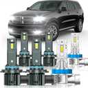 Fit for Dodge Durango 2014-2020 Light Bulbs, High/Low Beam Fog Light Bulbs Combo, 800% Brightness, 6000K Cool White, Plug and Play, Pack of 6