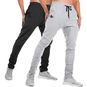 BROKIG Mens Jogger Sport Pants, Casual Zipper Gym Workout Sweatpants Pockets (Medium, Black/Light Grey)