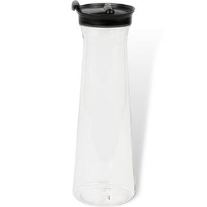 Blue Sky Clear Disposable Plastic Serving Pitcher 1000ml (34oz) with Black Lid - 24 Count Premium Quality Elegant Serveware for Parties and Events