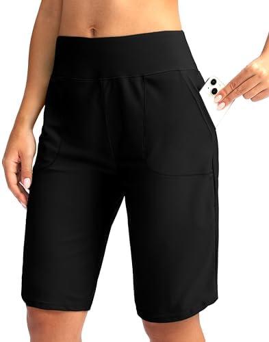 Viodia Women's 9" Long Swim Board Shorts with Pockets High Waisted Beach Swimsuits Knee Length Short for Women with Liner M