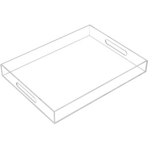 KEVLANG Clear Sturdy Acrylic Serving Tray with Handles-12x16Inch-Serving Coffee,Appetizer,Breakfast,Butler-Kitchen Countertop -Makeup Drawer Organizer-Vanity Table -Ottoman