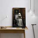 XWNLTEPK Halloween Canvas Wall Art Spooky Ghost Reading on Toilet Poster Vintage Bathroom Scene with Floral Painting Wooden Table Books Decor for Living Room Bedroom (8x12in Black Framed, A03)