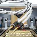 14AWG Speaker Cable Wire with Gold-Plated Banana Tip Plugs (25 Feet) - 99.99% Oxygen-Free Copper (OFC), in-Wall CL2 Rated, Heavy Duty Braided - White, 25ft