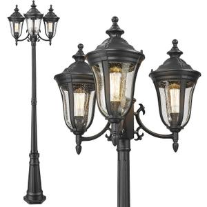 Lamp Post Lights 3-Head Outdoor Post Lamp with High Posts Outdoor Lighting, Waterproof Exterior Pillar Latern Outside Hardwired Street Light for Patio Garden Backyard Walkway Driveway, 85 inch