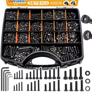 weideer 3670pcs M2 M3 M4 M5 Metric Screw Assortment Kit,Metric Bolt Assortment,12.9 Alloy Steel Hex Socket Head 10.9 Alloy Steel Hex Button Head Machine Screws Nuts Washers with Wrench
