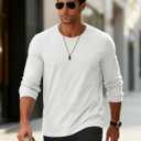 MAGCOMSEN Mens Long Sleeve Tee Shirts Lightweight Moisture Wicking Casual Comfort Crewneck Plain Long Sleeve Shirts (White, XXL)