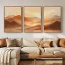 Framed Orange Abstract Mountain Wall Art for Living Room, 3 Piece Large Landscape Sunset Scenic Canvas Artwork for Walls, Modern Terracotta Paintings Prints for Hallway Office Wall Decor, 24x36 Inch