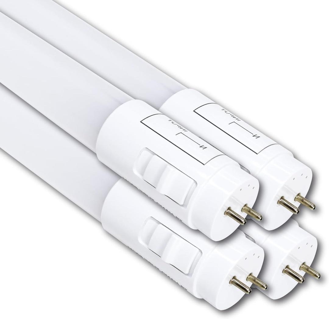 4 Pack 3CCT 4FT LED T8 Type B Light Tube 18W 2200 Lumens, 2700K/4000K/5000K Selectable, Ballast Bypass, Double Ended Connection, Frosted Cover