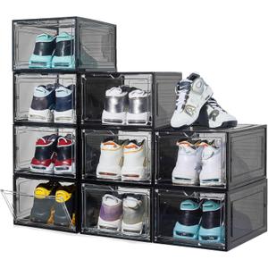 9 Pack X-Large Shoe Organizer, Thicken&Sturdy Shoe Storage Box with Clear Magnetic Door, Stackable Shoe Box with Solid Plastic, Shoe Organizer for Closet (Black)