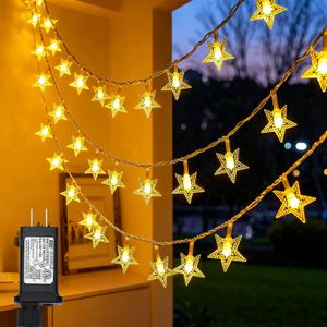 Twinkle Star 2 Pack 100 LED Star String Lights, Plug in Fairy String Lights Waterproof, Extendable for Indoor, Outdoor, Wedding Party, Christmas Tree, New Year, Garden Decoration, Warm White
