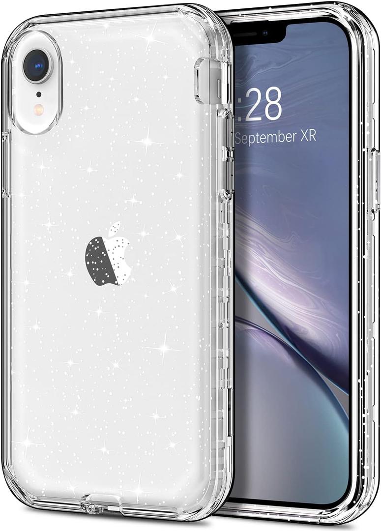 Hython Case for iPhone XR Case Glitter, Cute Clear Glitter Bling Sparkle Cover, [Military Grade Protection] Hybrid Heavy Duty Rugged Hard PC Bumper Shockproof Soft TPU Protective Phone Cases for Women