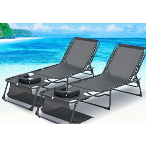 Face Down Chaise Lounge Chair 5-Position Adjustable Sunbathing, Foldable Tanning Chair with Face& Arm Holes, Outdoor Recliner Chair for Pool, Beach, Patio, Lawn (Black, 2 pcs) W3162P277282