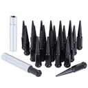 M14x1.5 Spike Lug Nuts - Black Set of 24 with 2 Socket Keys (19mm Hex, 4.4" Tall)