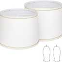 Lampshades Set of 2 for Table Lamps, Floor Lamps, Fabric White Lamp Shades 11.6" Top x 12.6" Bottom x 9.8" High, Drum Lampshades(Spider Fitter), Medium Lamp Shades Replacement, Easy Assembly Required