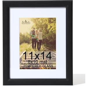 KTKDE 11x14 Picture Frame Real Glass, Display Pictures 8x10 with Mat or 11x14 Without Mat, Modern Style Wood Composite Frame,Gallery Wall Frame Wooden Black best gift