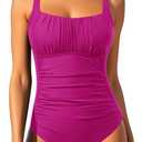 Aqua Eve One Piece Bathing Suit for Women Tummy Control Swimsuit Slimming Vintage Swimwear (Pink, M)