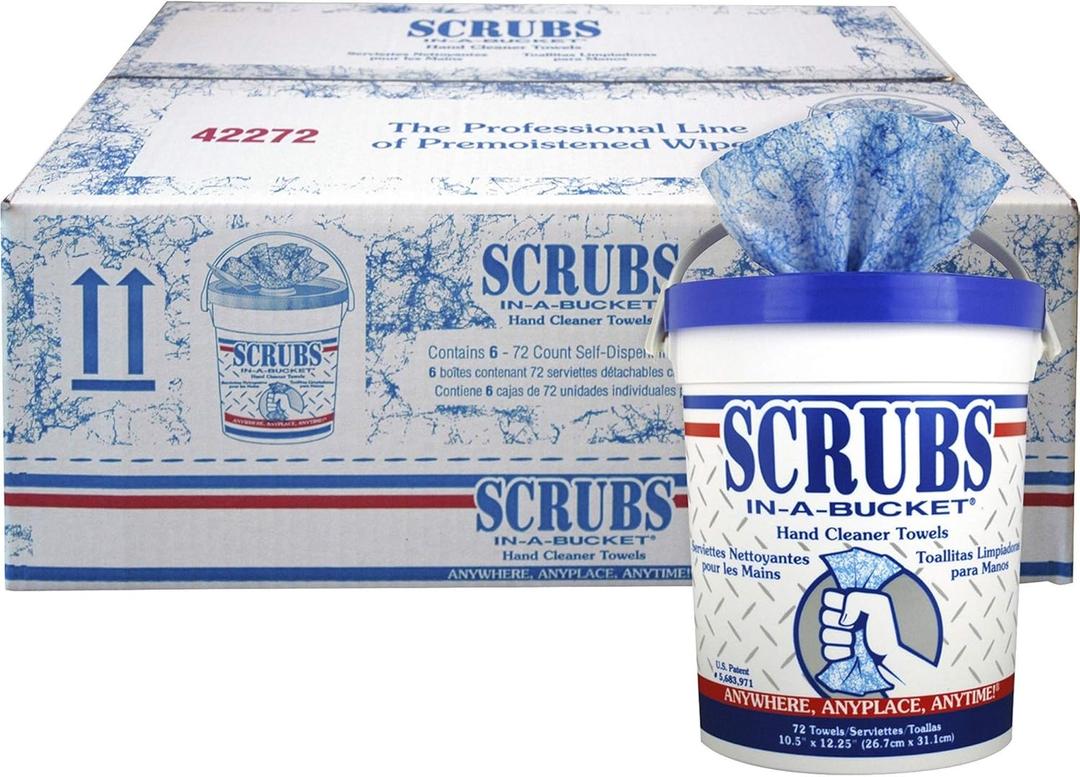 Scrubs, ITW42272CT, in-A-Bucket Hand Cleaner Towels, 6 / Carton, Blue