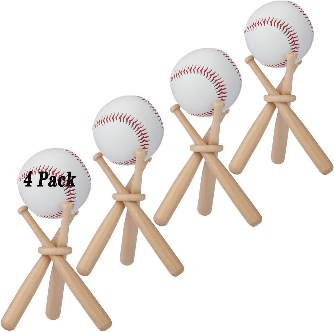 BaseGoal Wooden Baseball Softball Stand Display Consists of 3 Mini Baseball Bat and 1 Wooden Circles
