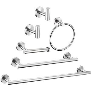 6 Pieces Brushed Nickel Bathroom Hardware Accessories Set Hand Towel Ring 16&23.6 inch Round Towel Bar Silver Toilet Paper Holder Towel Hooks 2 Pieces SUS 304 Stainless Steel,Heavy Duty,Wall Mounted