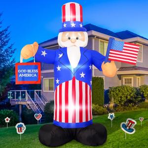7FT 4th of July Inflatables Decorations Outdoor Uncle Sam Holds American Flag, Bright LED Lights Patriotic Independence Day Blow Up Decor for Yard Party Garden Parade Float Holiday